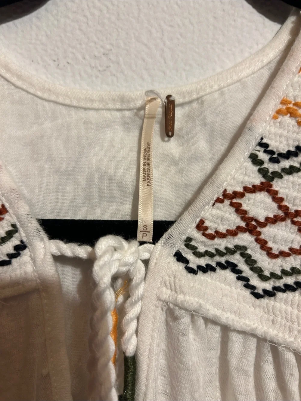 Free People White Embroidered Tie-Front Crop Top